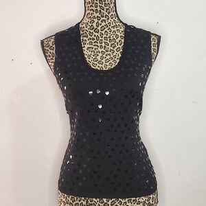 PINK POODLE Sleeveless Black Tank Top with Glossy Heart Accents